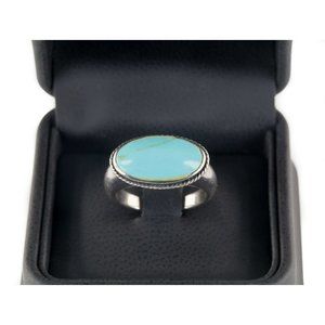 Bezel Set Turquoise Set In Sterling Silver Band Ring Size 7.75
